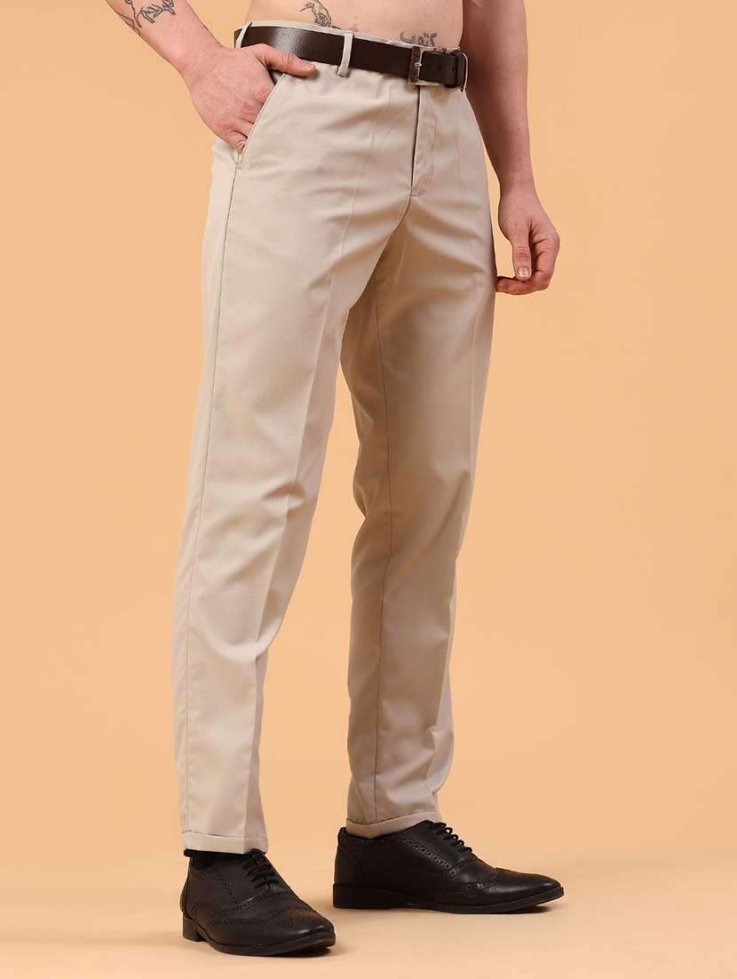 men beige cotton flat front trousers formal trouser - 22316358 -  Standard Image - 3