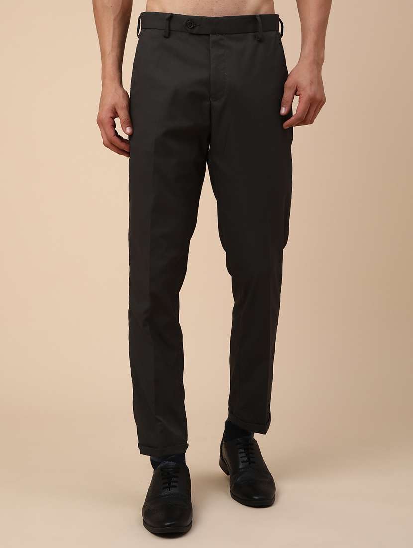 men solid mid rise slim fir formal trouser
