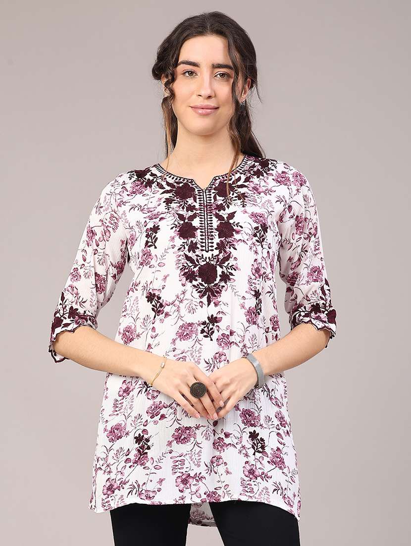 women floral three quarter sleeve straight kurti
