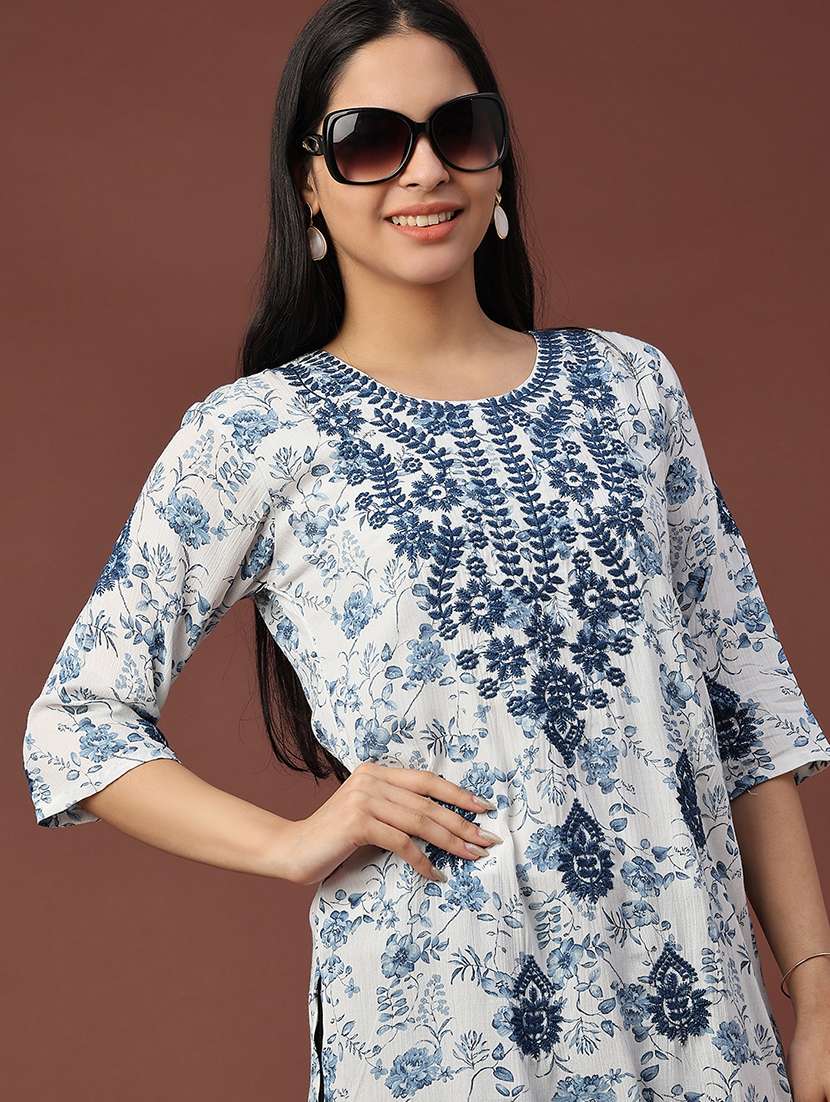 women floral three quarter sleeve straight kurti