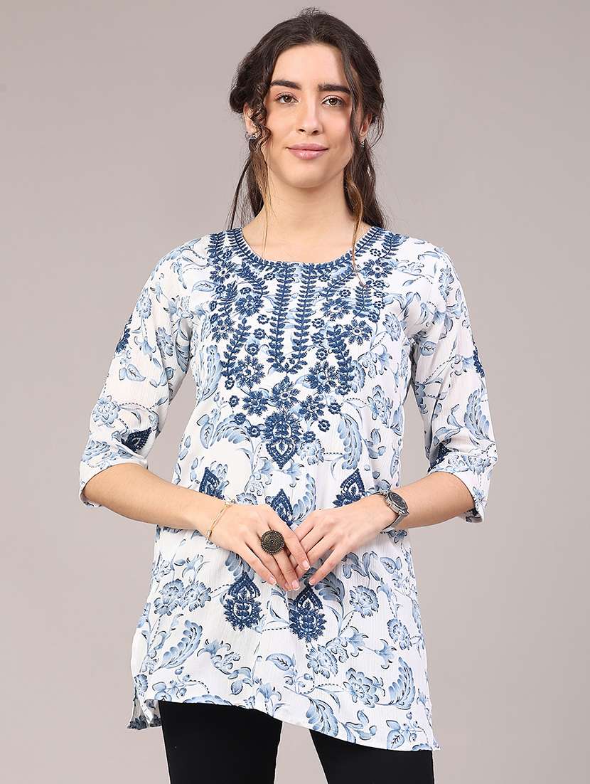 women floral three quarter sleeve straight kurti