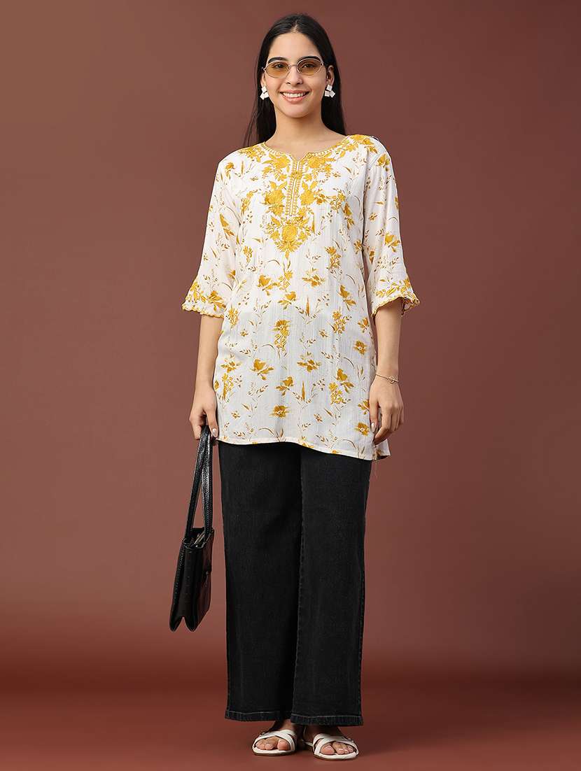 women floral three quarter sleeve straight kurti - 22316411 -  Standard Image - 5