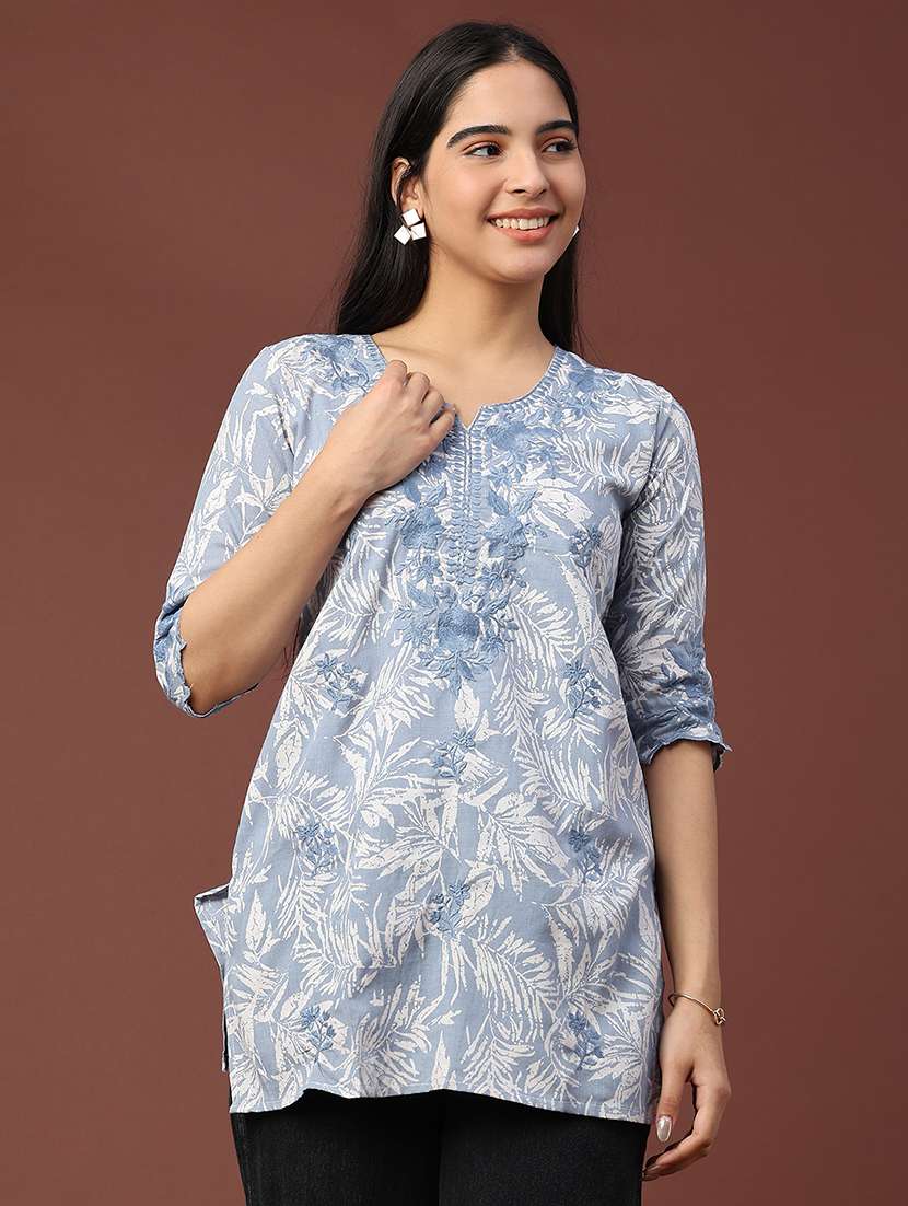 women printed three quarter sleeve straight kurti - 22316416 -  Standard Image - 3