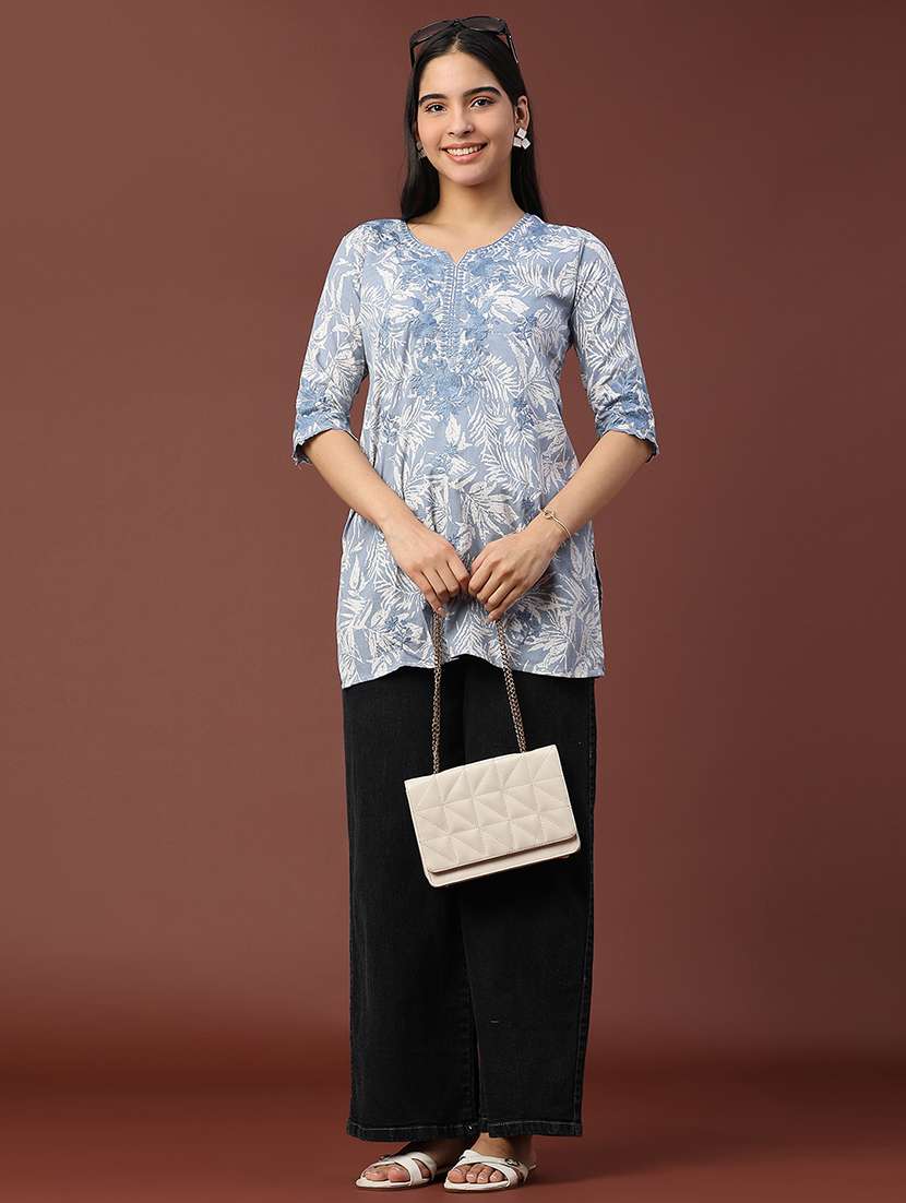 women printed three quarter sleeve straight kurti - 22316416 -  Standard Image - 5