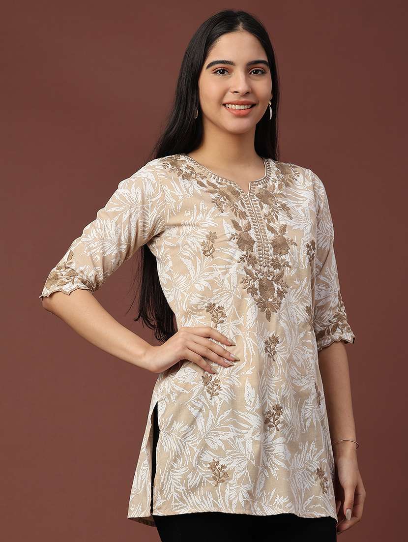 women printed three quarter sleeve straight kurti - 22316417 -  Standard Image - 3