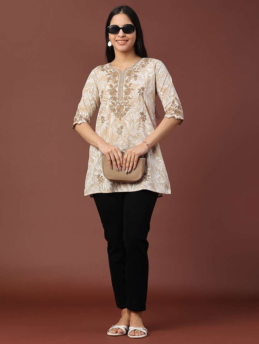 women printed three quarter sleeve straight kurti - 22316417 -  Standard Image - 5