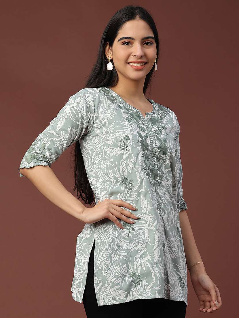 women printed three quarter sleeve straight kurti - 22316418 -  Standard Image - 3