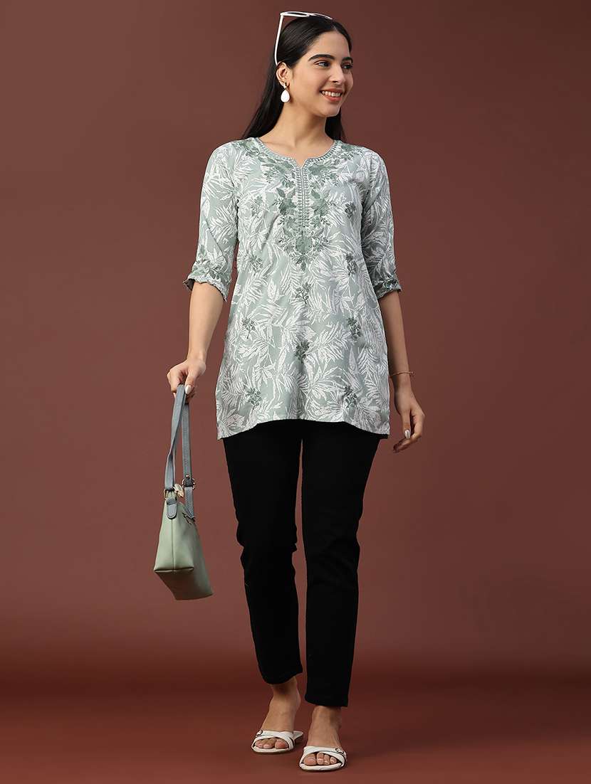 women printed three quarter sleeve straight kurti - 22316418 -  Standard Image - 5