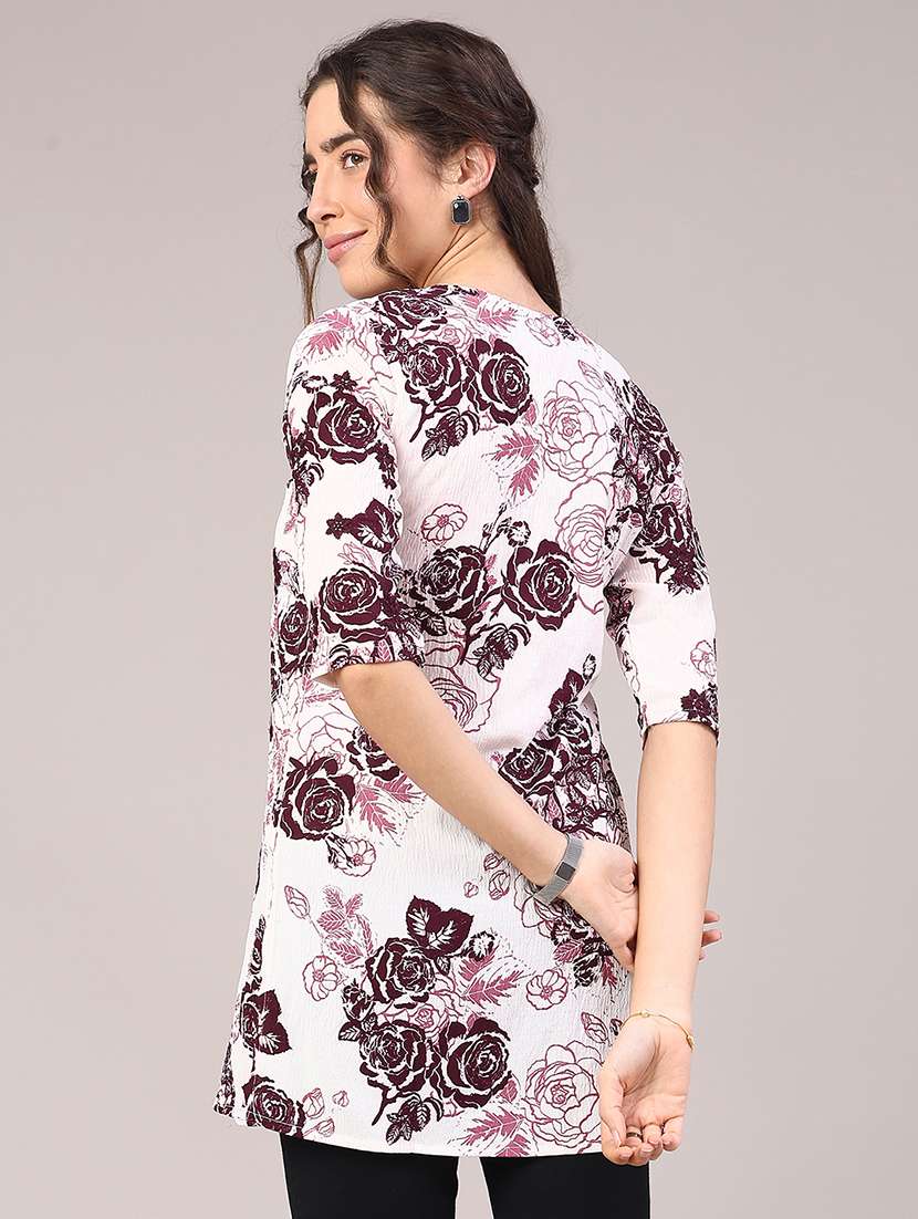 women floral three quarter sleeve straight kurti - 22316427 -  Standard Image - 3