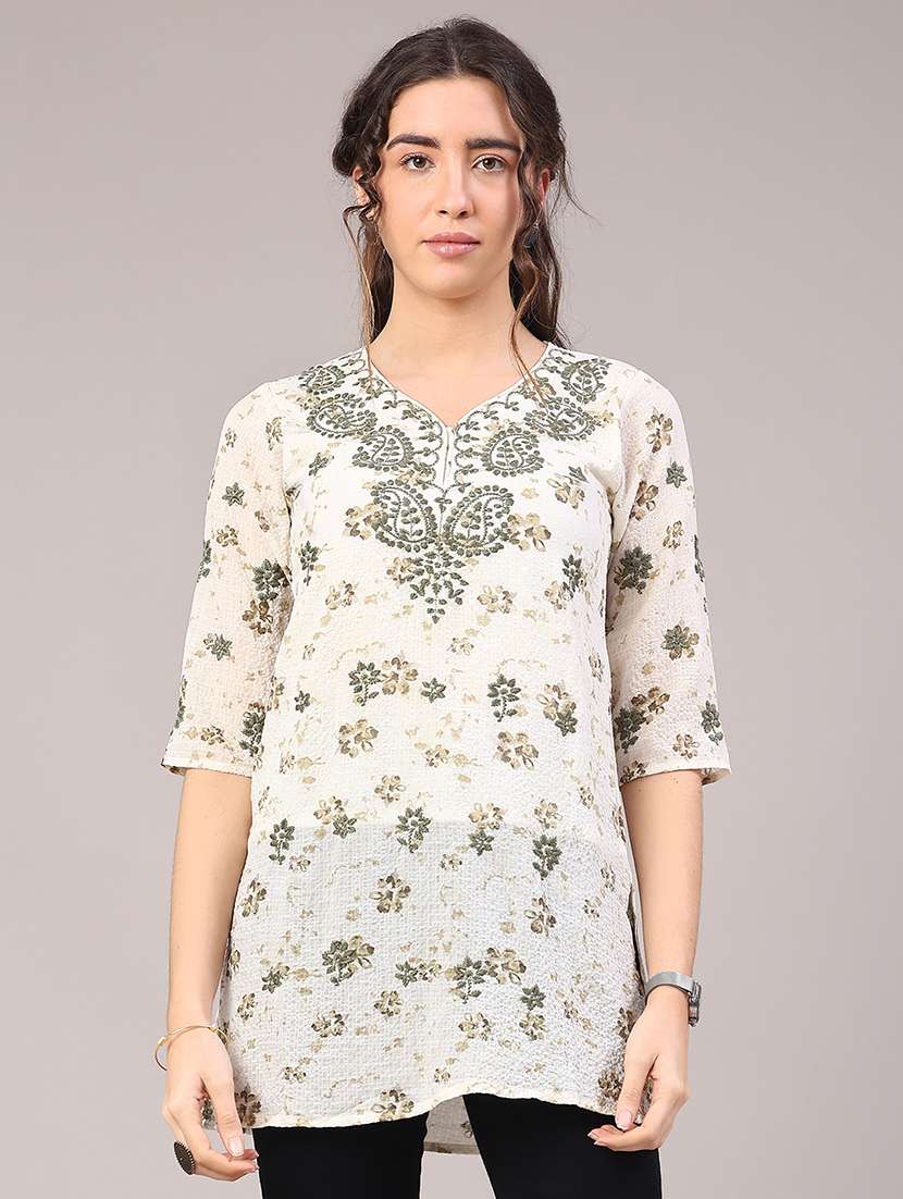 women floral three quarter sleeve straight kurti