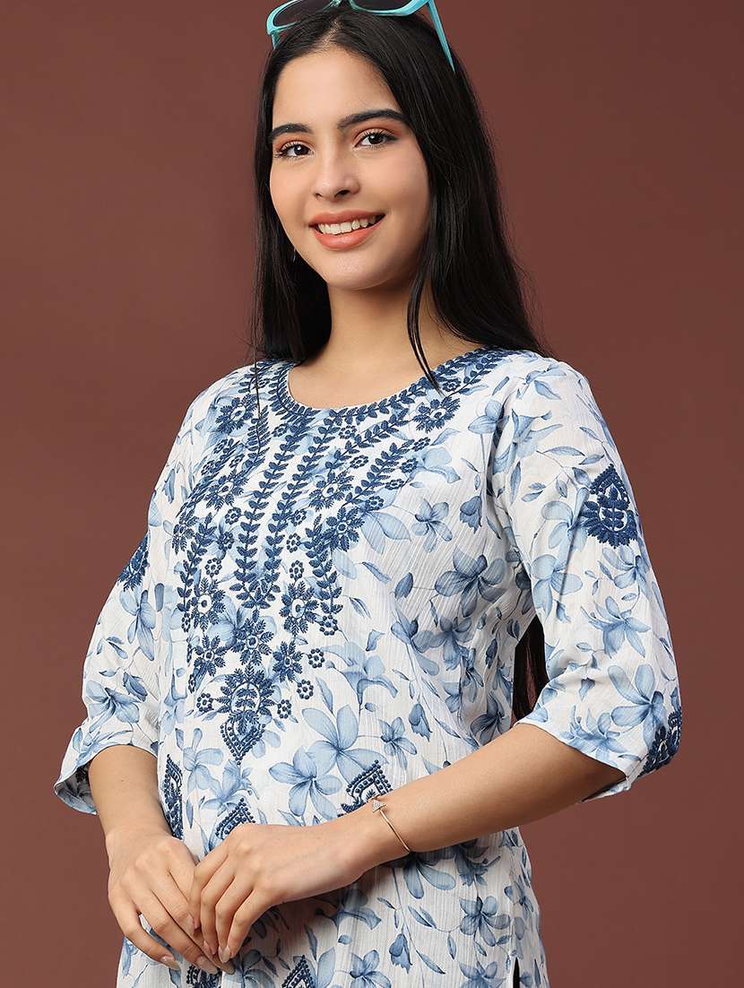 women floral three quarter sleeve straight kurti