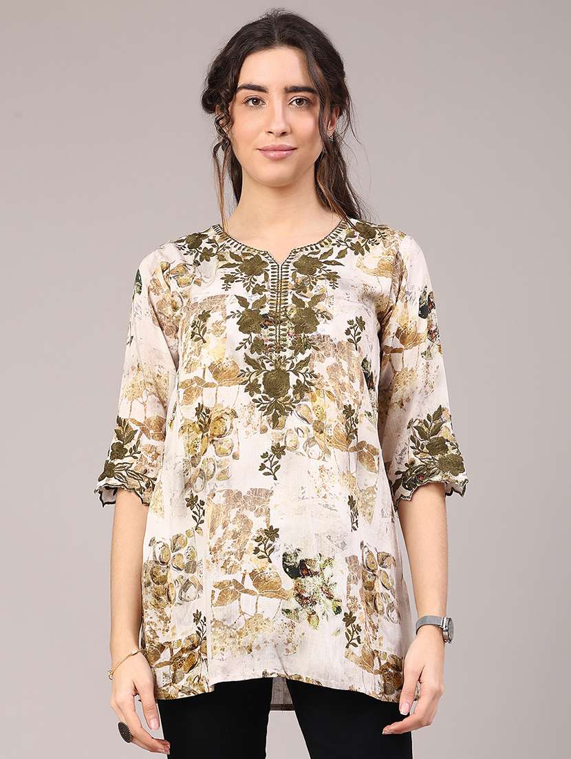 women floral three quarter sleeve straight kurti