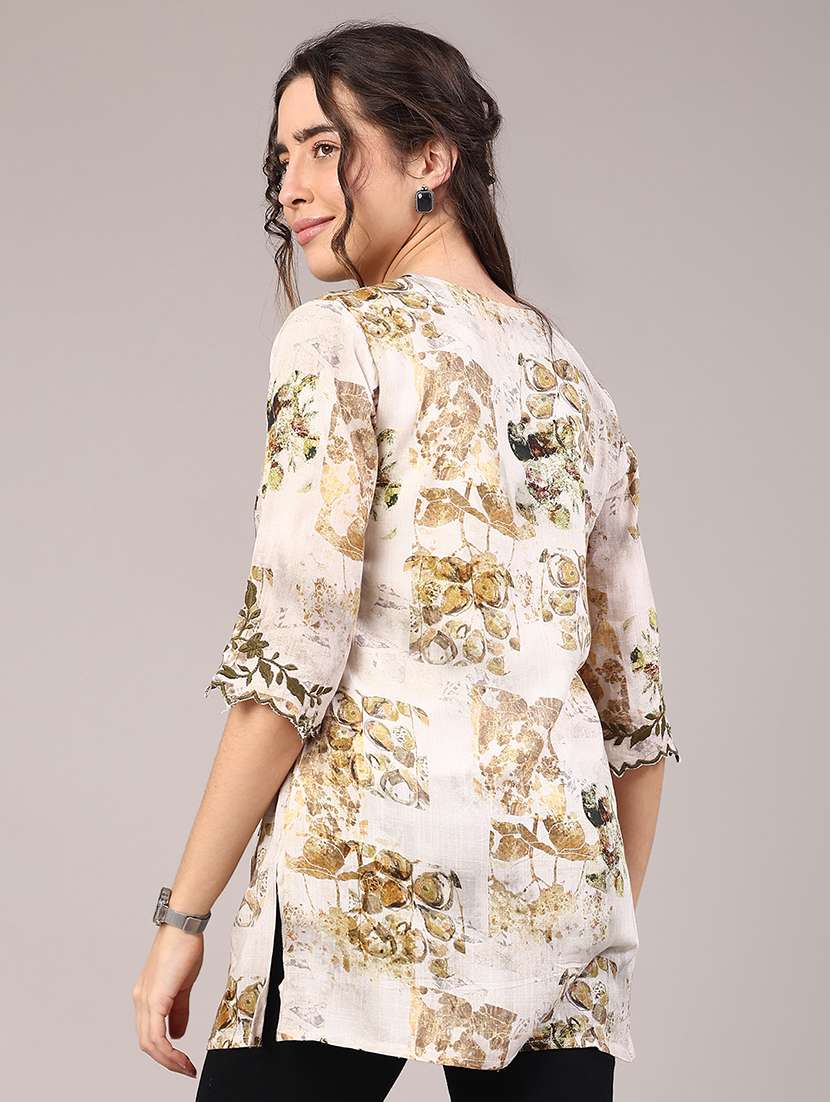 women floral three quarter sleeve straight kurti - 22316452 -  Standard Image - 3