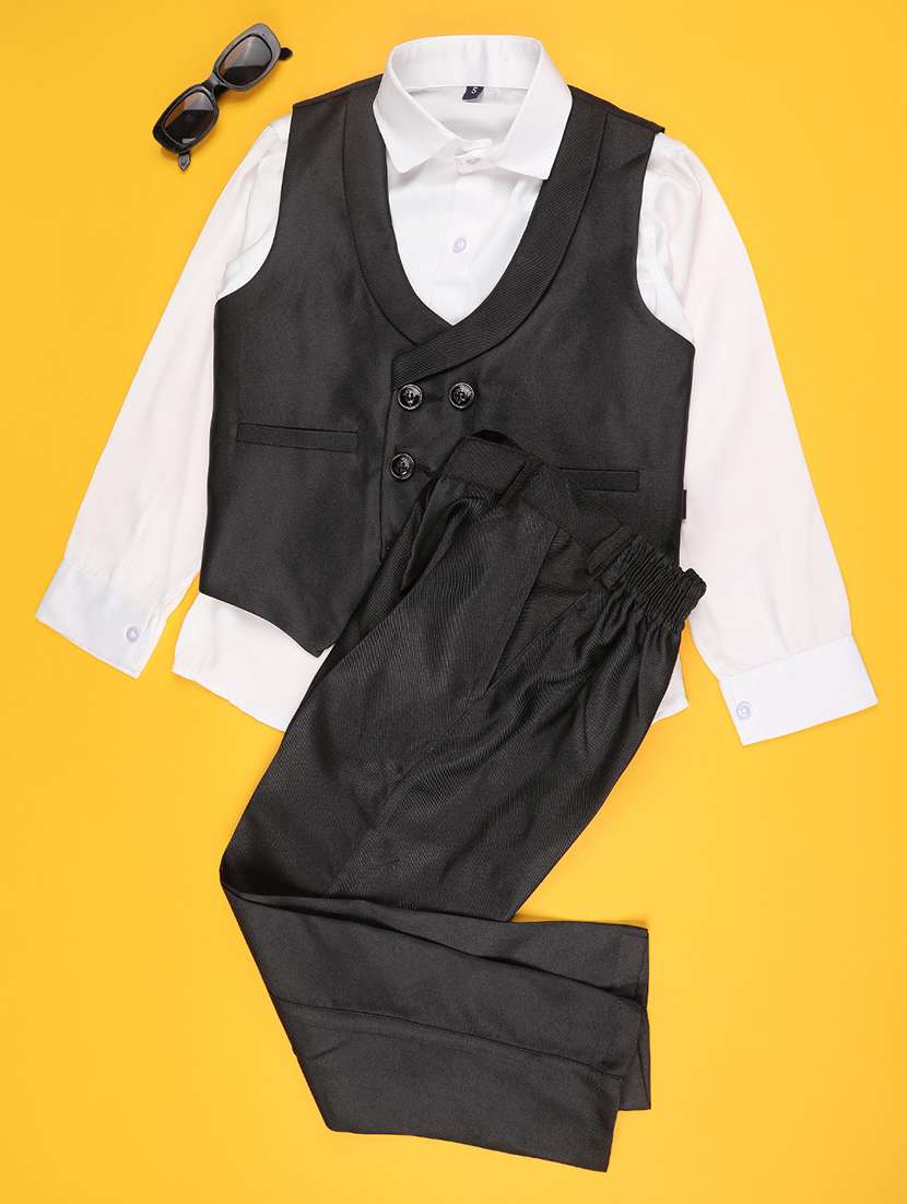 boys solid long sleeve 3 piece suit set