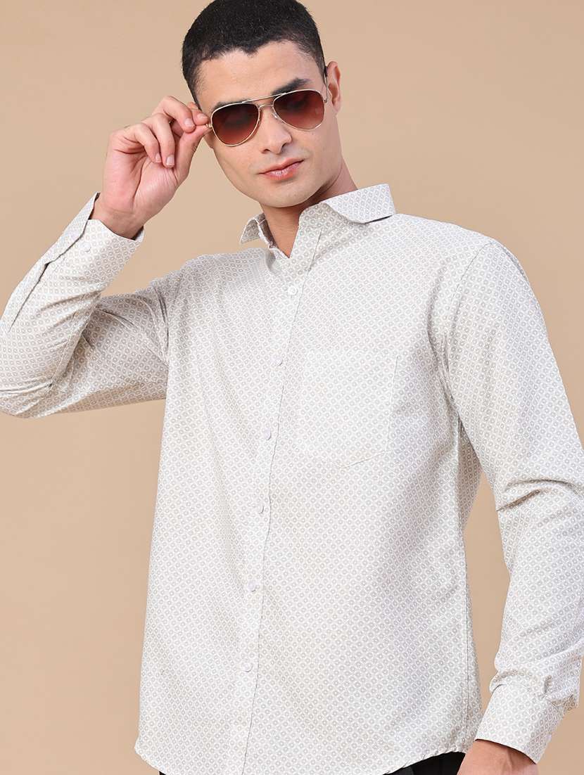 men printed long sleeve slim fit casual shirt