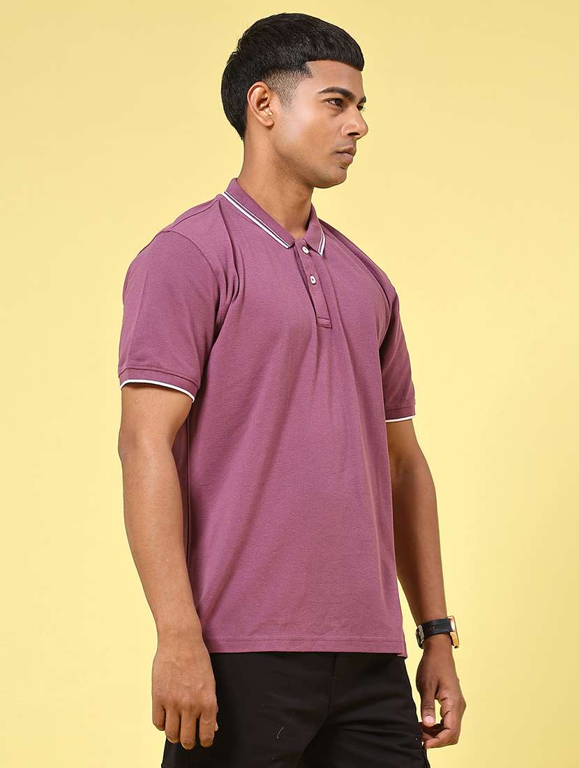 men mauve cotton blend plain t-shirt - 22316505 -  Standard Image - 3