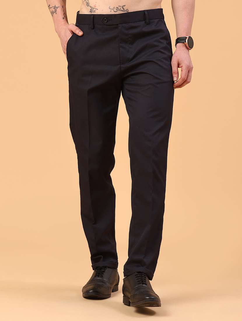 men black cotton flat front trousers formal trouser