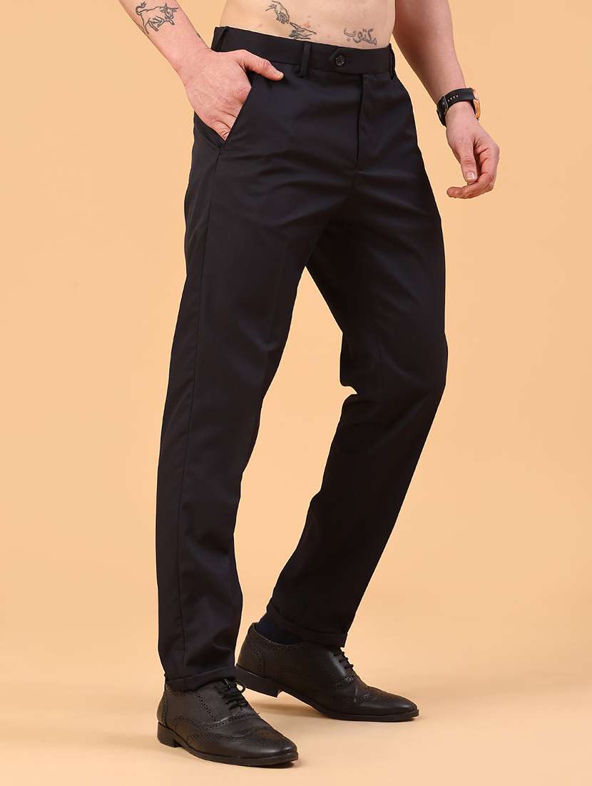 men black cotton flat front trousers formal trouser - 22316532 -  Standard Image - 3