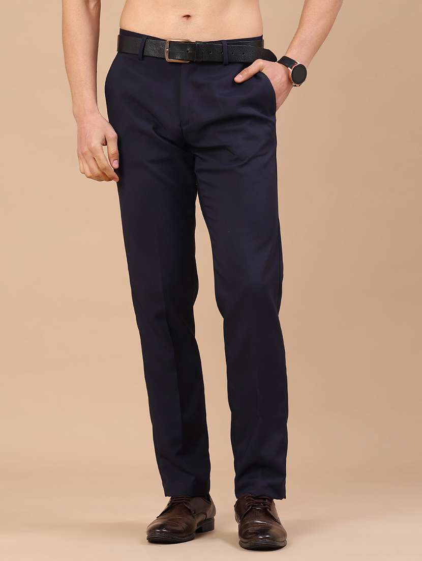 men solid mid rise slim fit formal trouser