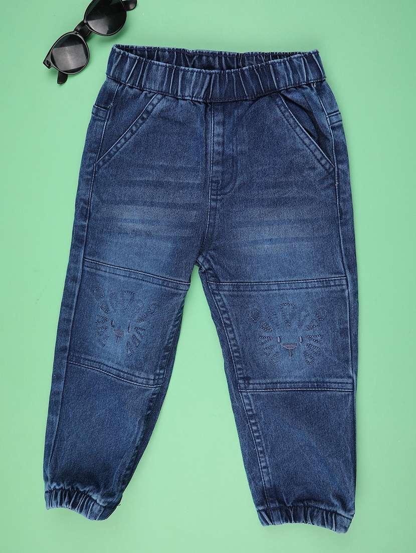 boys solid mid rise denim jogger