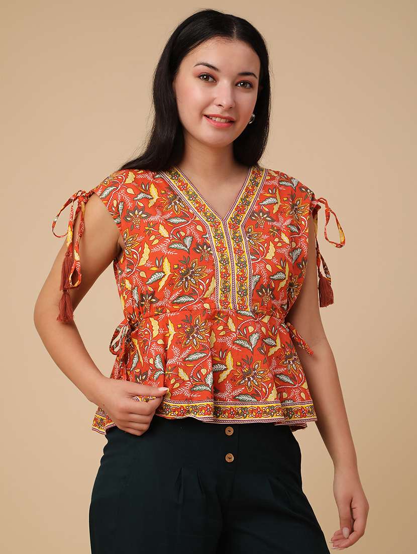 rust cotton peplum top - 22316599 -  Standard Image - 3