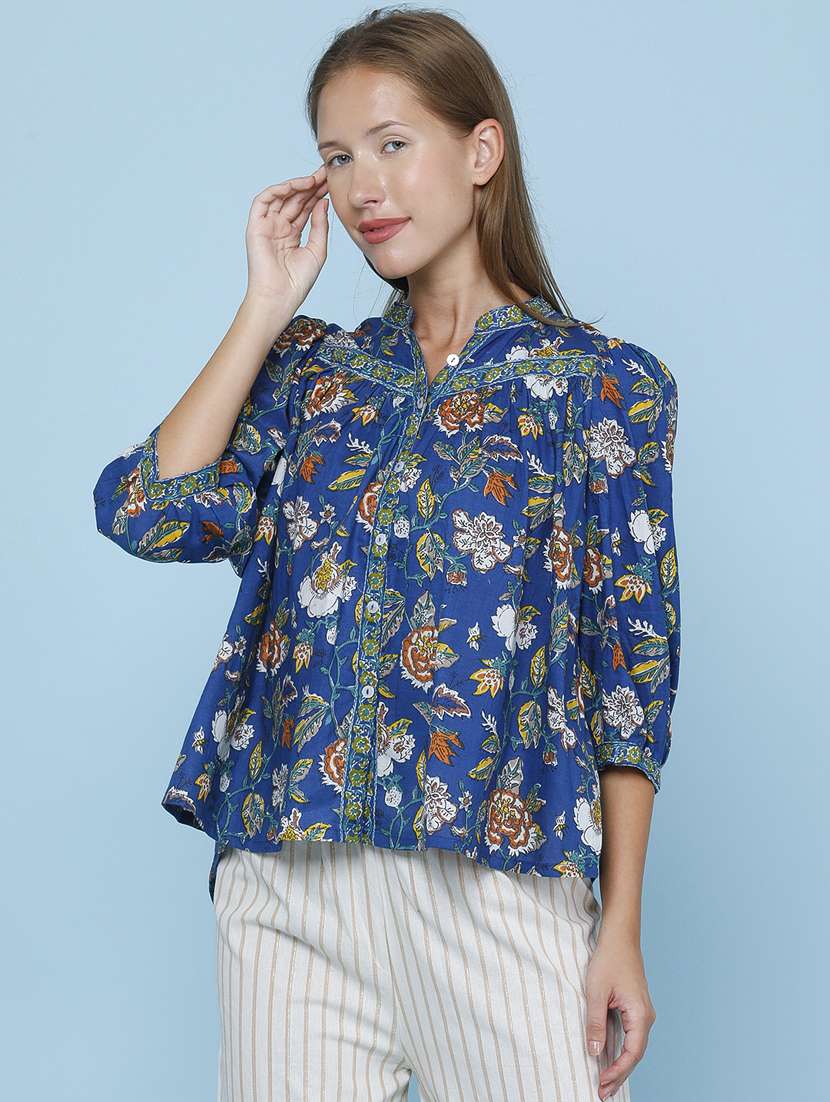 women printed three quarter sleeves a-line top