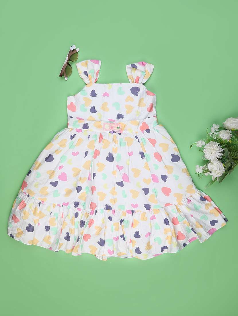 girls printed sleeveless tiered frock