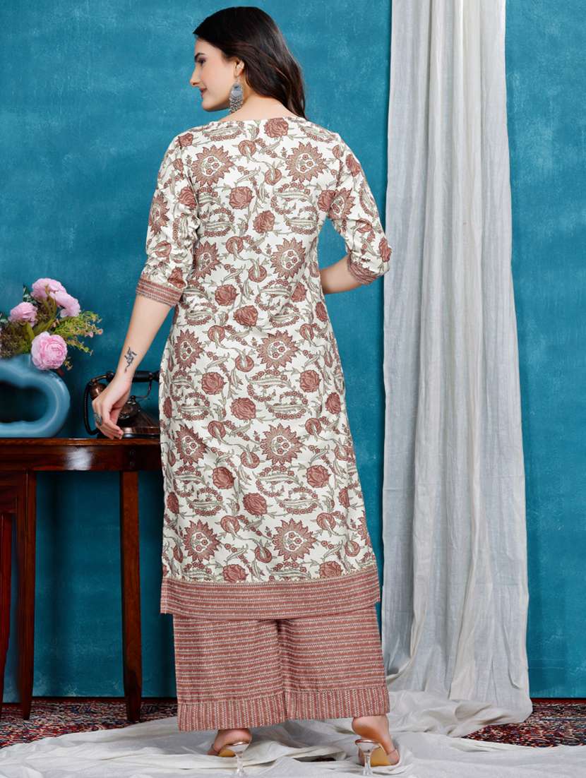women printed three quarter sleeve kurta palazzo set - 22316761 -  Standard Image - 3