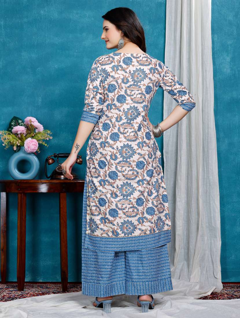 women printed three quarter sleeve kurta palazzo set - 22316763 -  Standard Image - 3