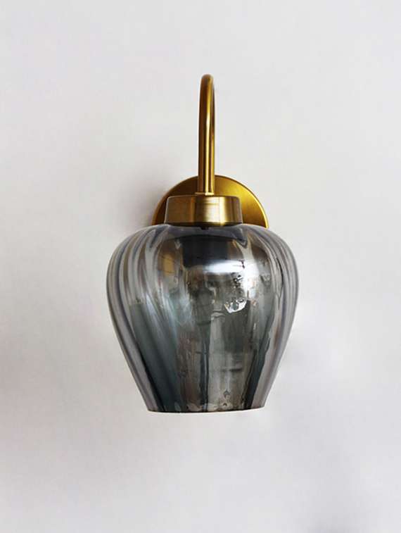 elegant smokey grey glass wall light with curved holder - 22316777 -  Standard Image - 3