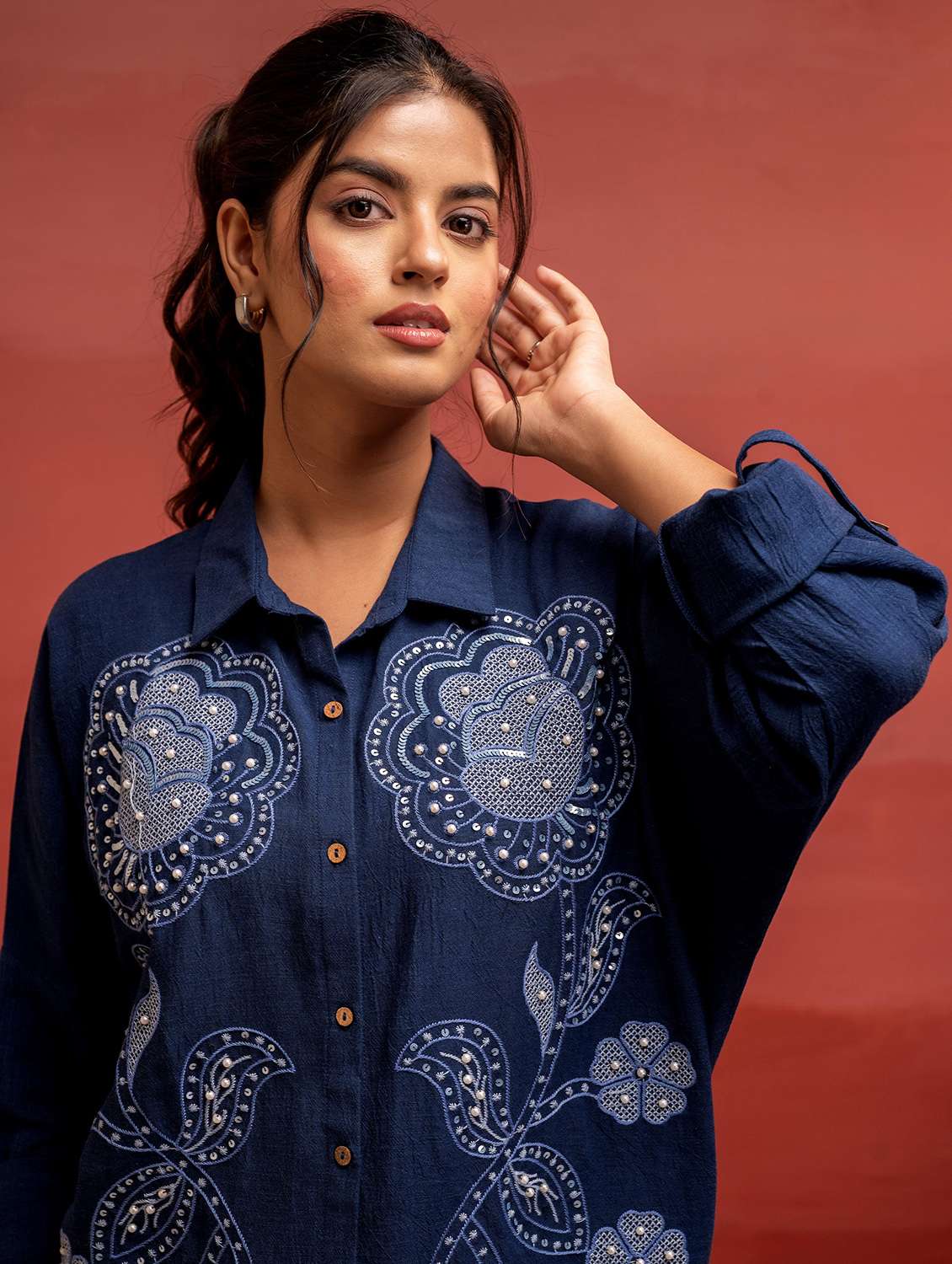 women solid with work long sleeve ethnic co-ord set - 22316810 -  Standard Image - 5