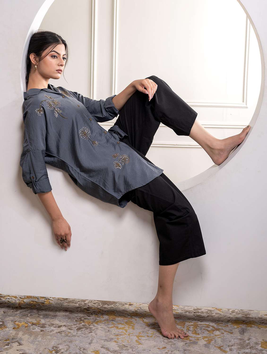women solid with work long sleeve ethnic top - 22316835 -  Standard Image - 3
