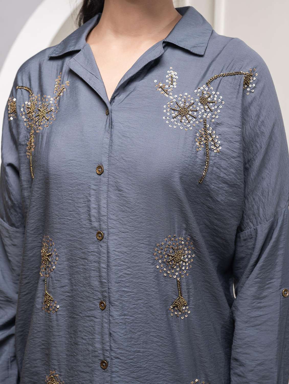 women solid with work long sleeve ethnic top - 22316835 -  Standard Image - 5