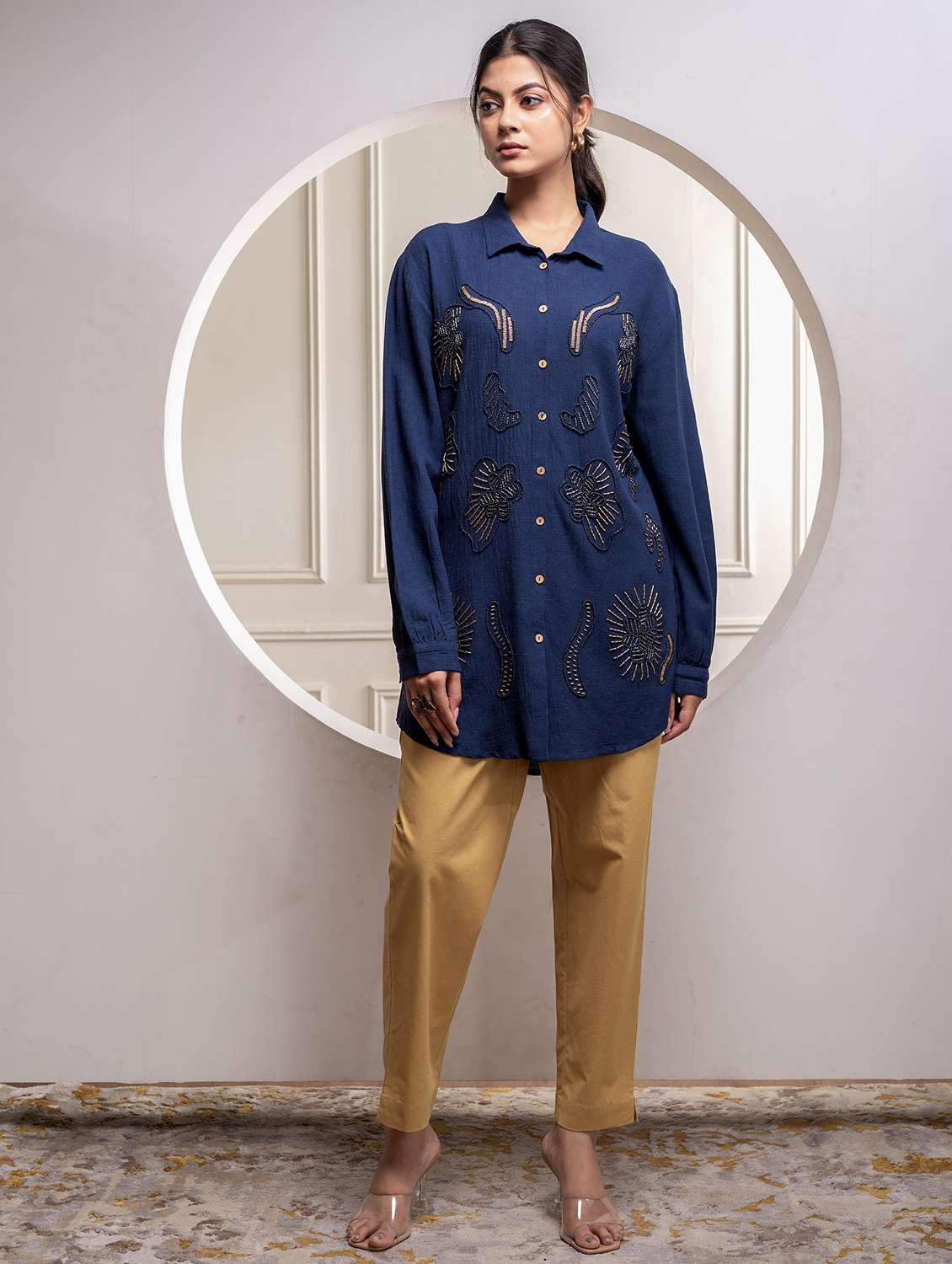 women blue viscose regular top