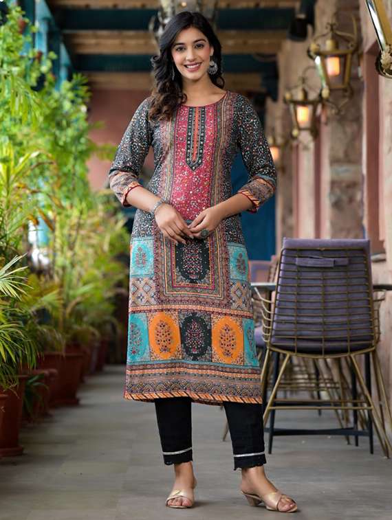 women multi colored rayon straight kurta