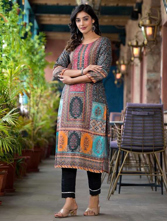 women multi colored rayon straight kurta - 22316842 -  Standard Image - 3