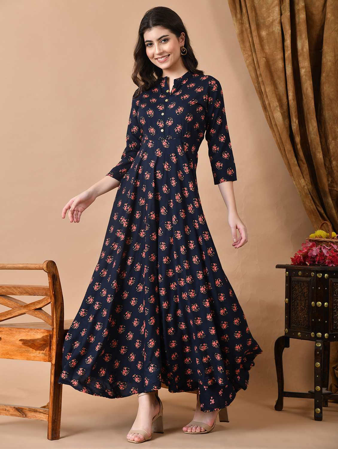 women floral three quarter sleeve ethnic dress - 22316895 -  Standard Image - 3