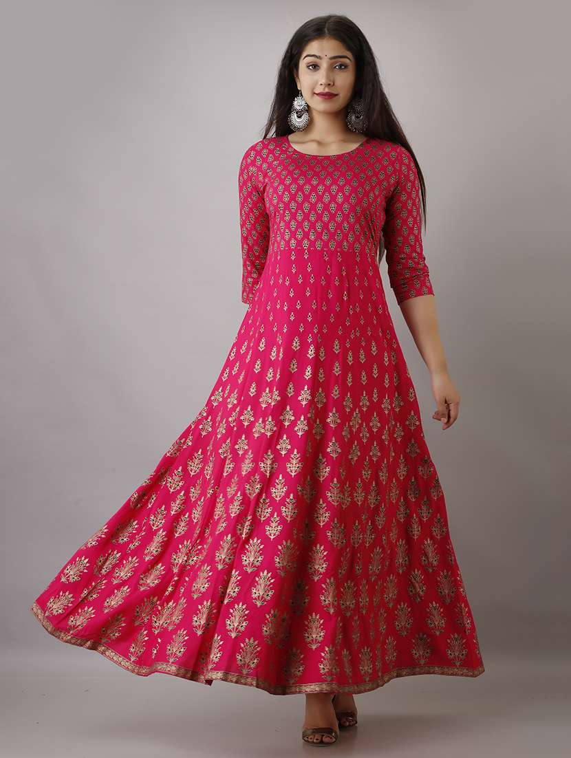 women printed three quarter sleeve ethnic dress