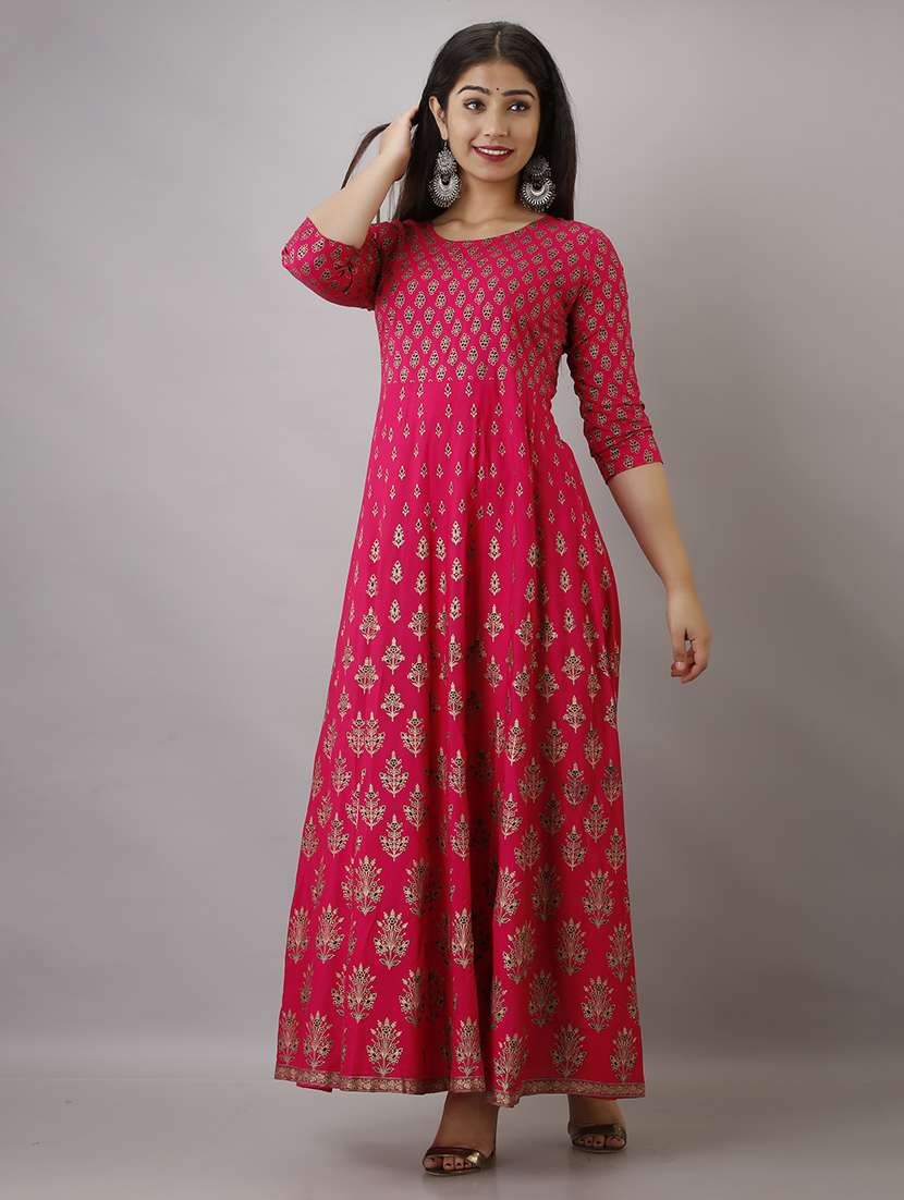 women printed three quarter sleeve ethnic dress - 22316897 -  Standard Image - 3