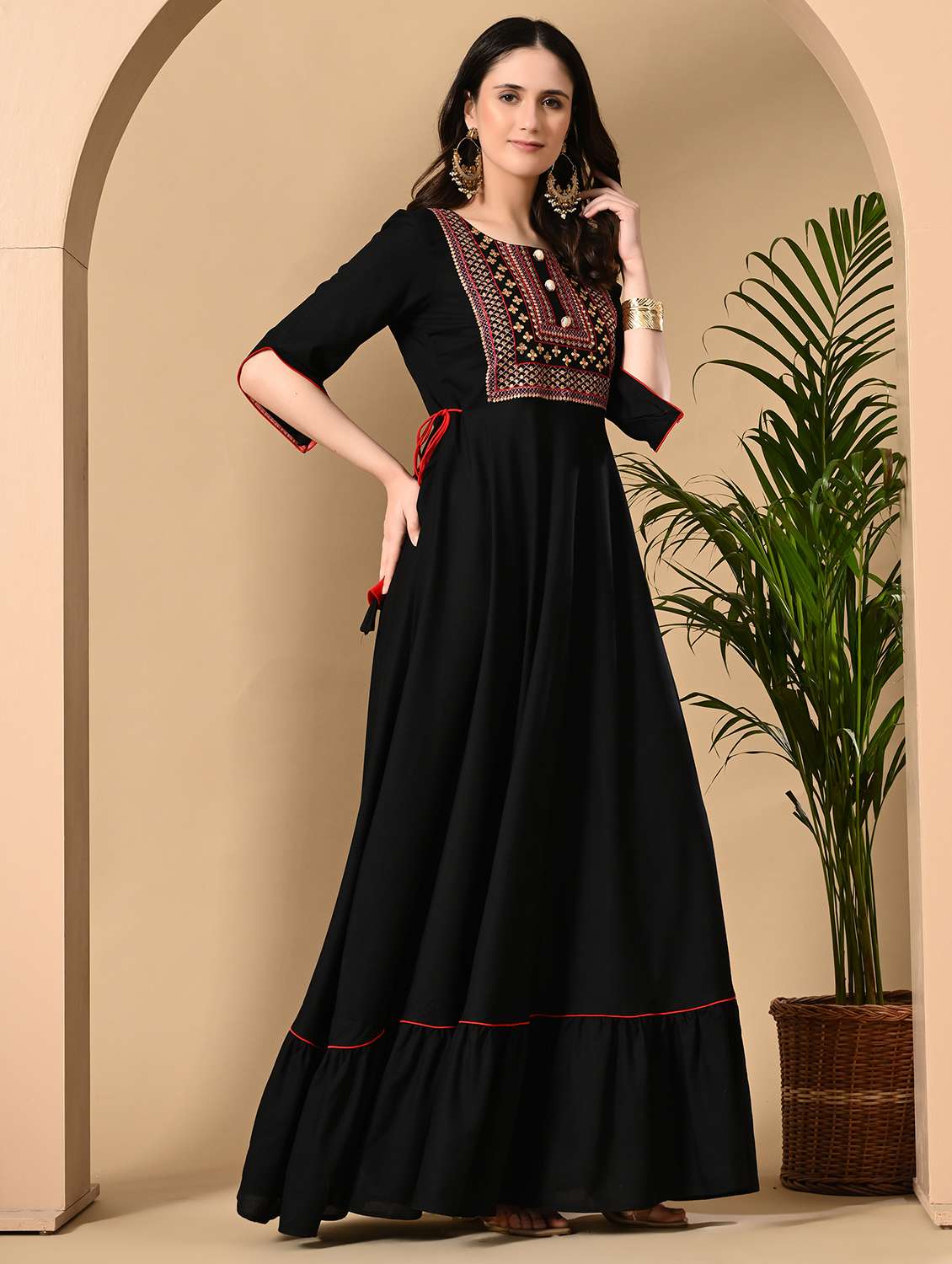 women solid with work three quarter sleeve ethnic dress - 22316899 -  Standard Image - 3