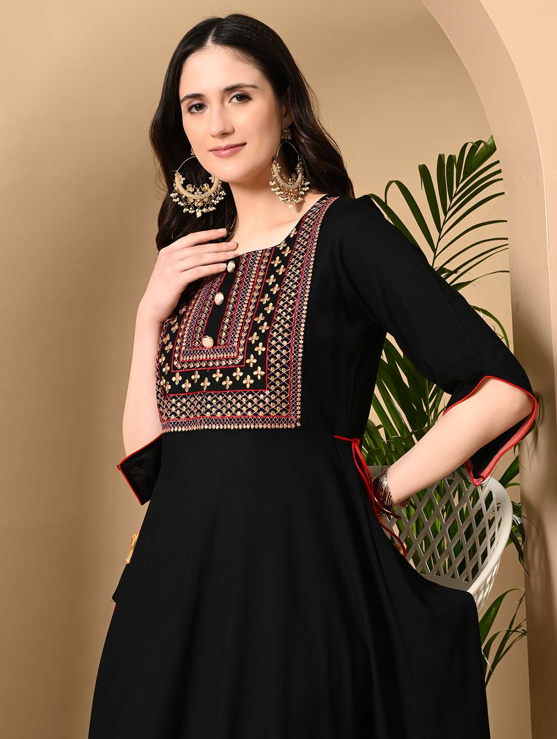 women solid with work three quarter sleeve ethnic dress - 22316899 -  Standard Image - 5
