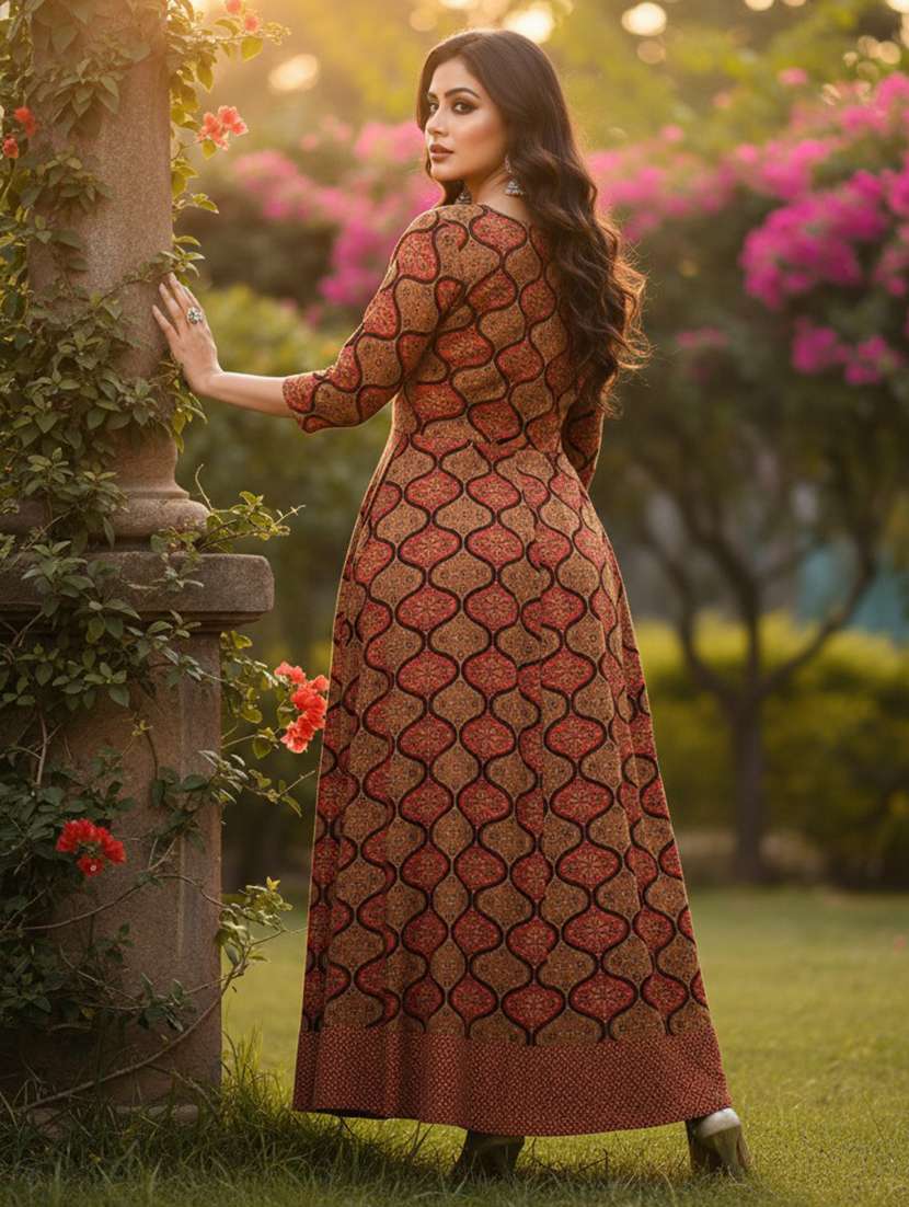 women printed three quarter sleeve ethnic dress - 22316900 -  Standard Image - 3