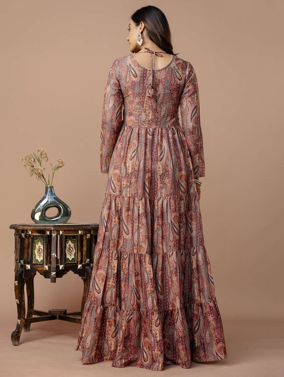 women paisley printed long sleeve ethnic dress - 22316904 -  Standard Image - 5