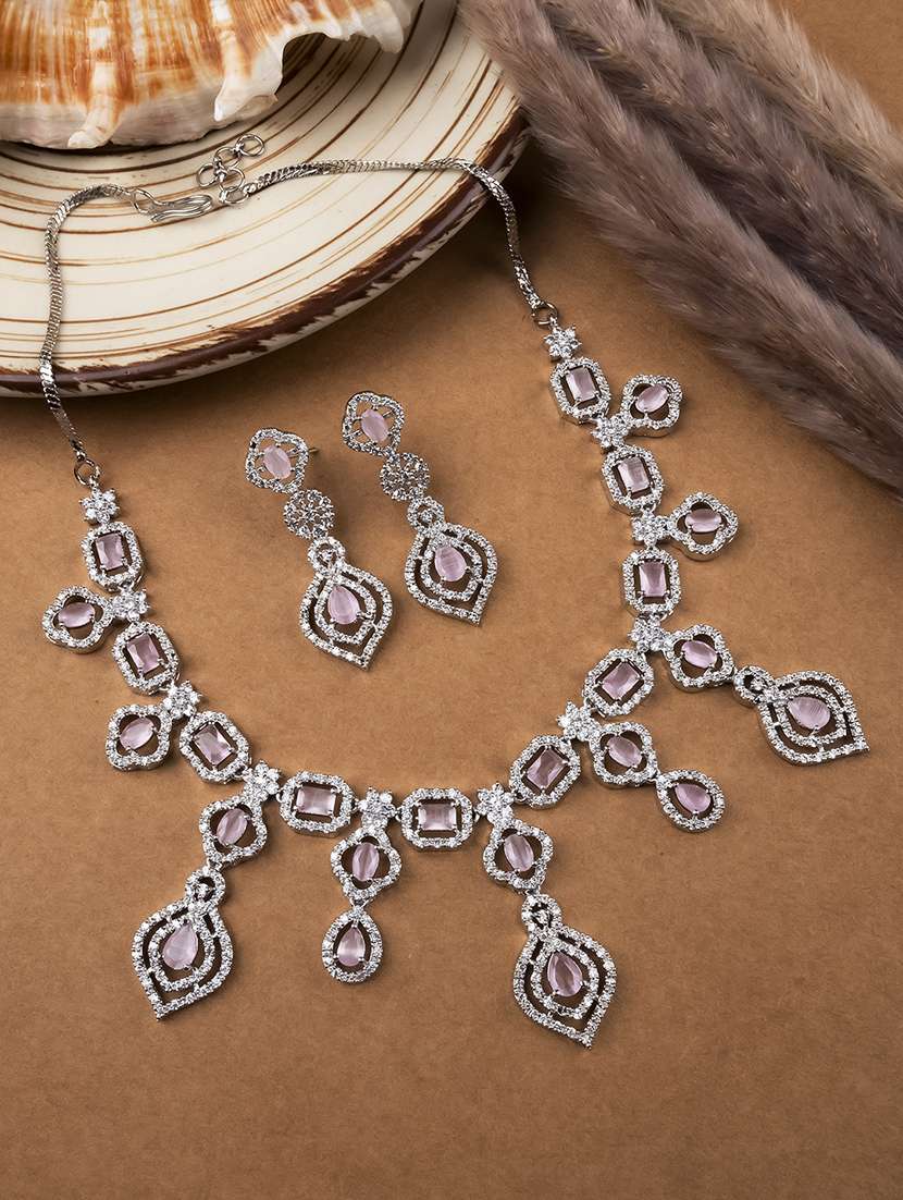 luxury look pink american diamond necklace set