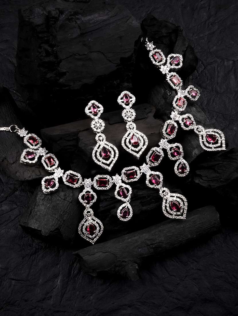 luxury look red american diamond necklace set
