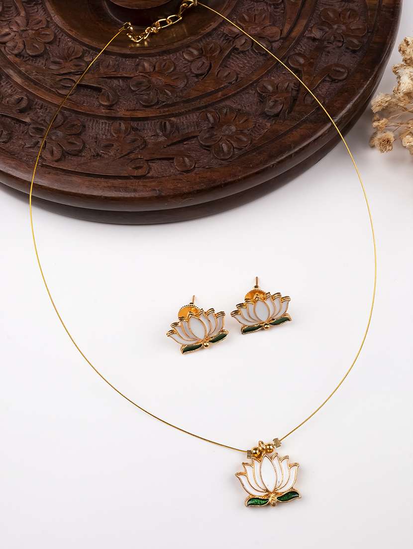 minimal white lotus motif pendant set with invisible chain