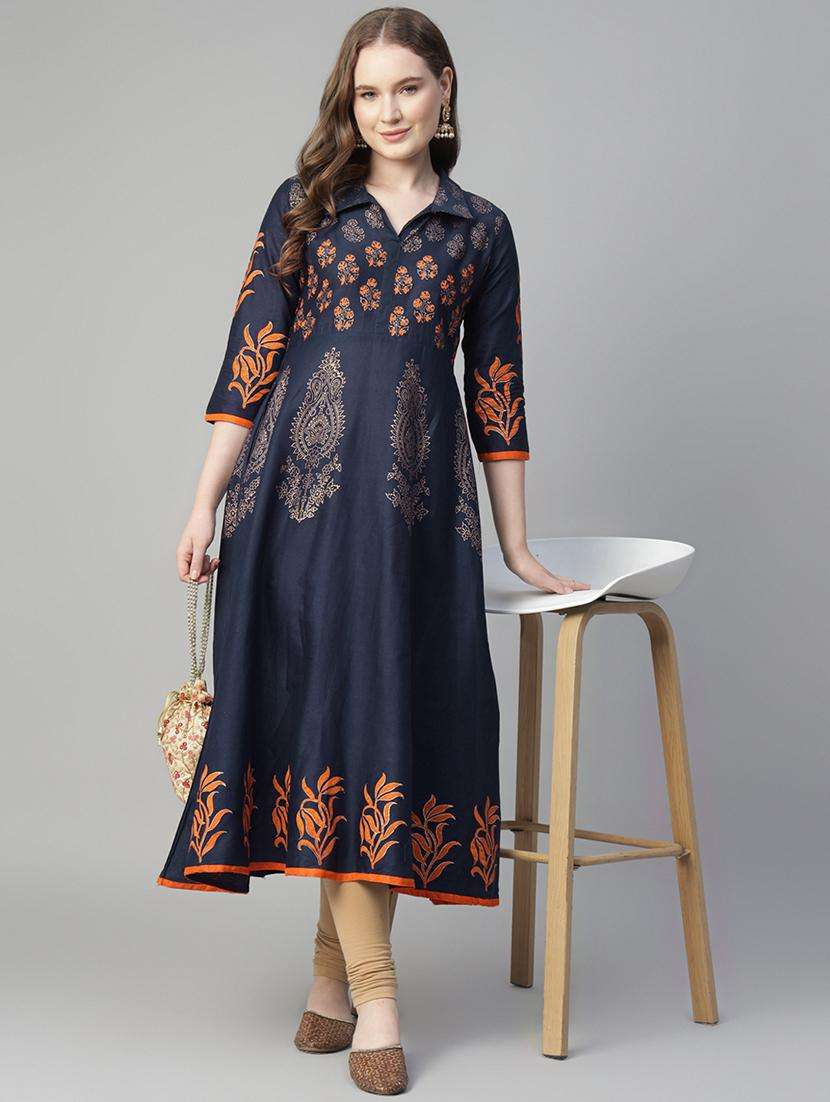 women printed three quarter sleeve anarkali kurta
