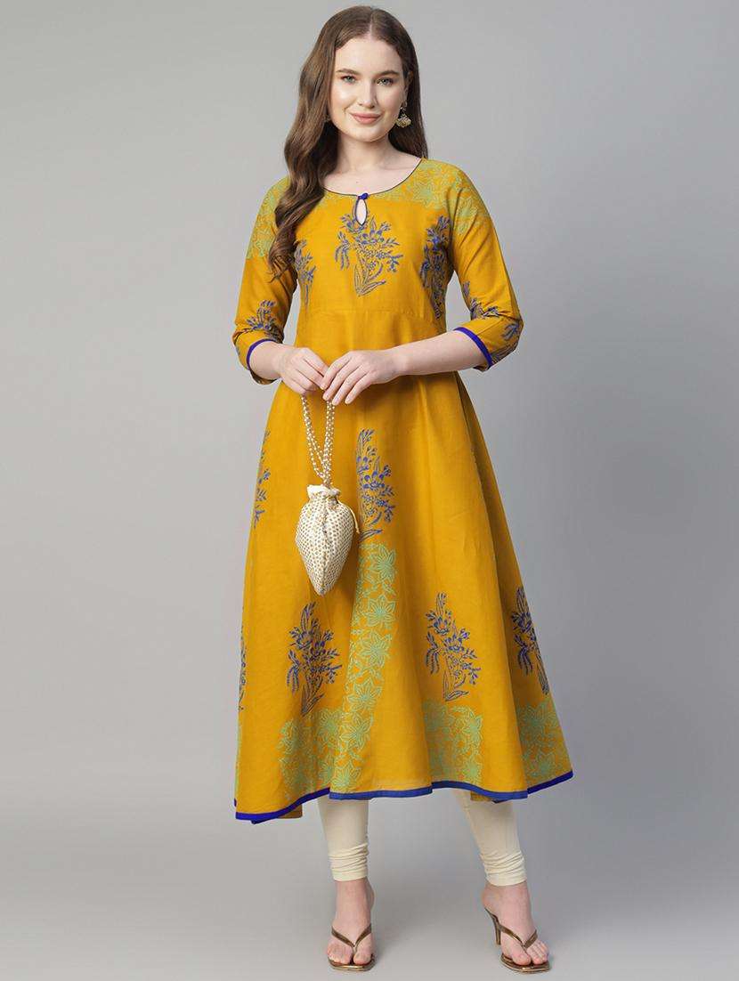 women printed three quarter sleeve anarkali kurta