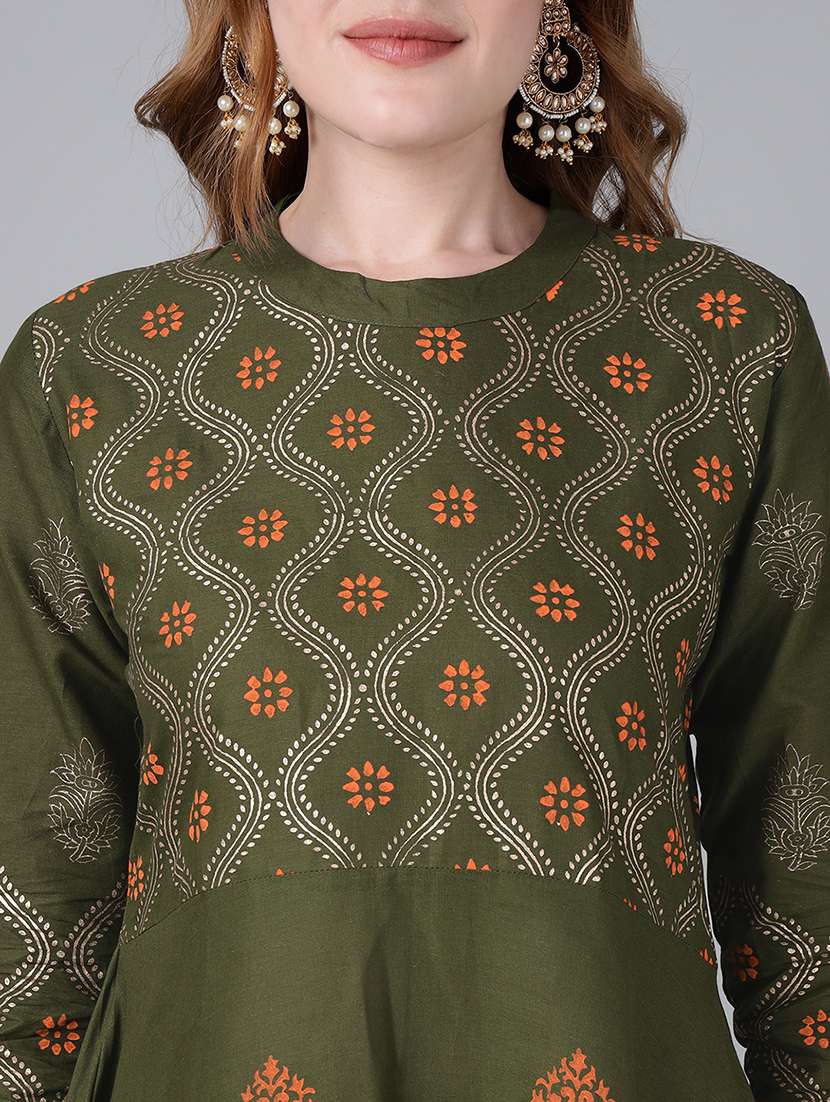 Women Printed Three Quarter Sleeve Anarkali Kurta - 22316935 -  Standard Image - 5