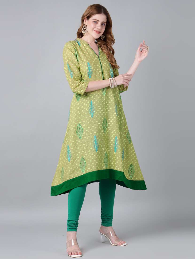 women printed three quarter sleeve a-line kurta - 22316937 -  Standard Image - 3